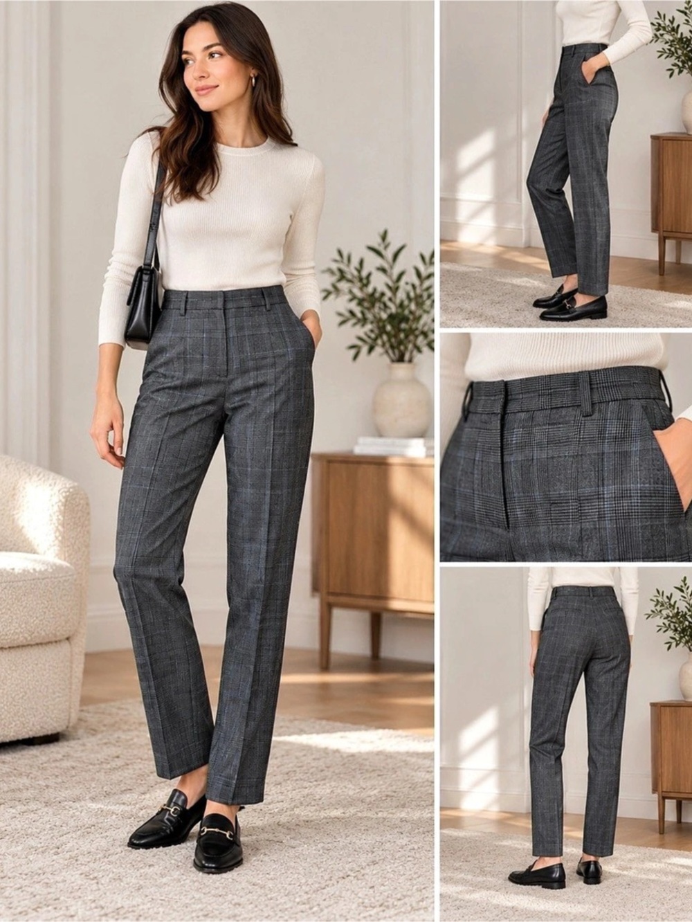 J.Crew Gray Checkered Straight Leg Pants Waist 26 Like New